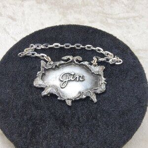 Vintage 1975 Metzke Antiqued Pewter "Gin" Liquor Decanter Tag With Chain
